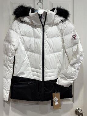 Rossignol Women's Large Joseray Down Ski Jacket White Black NWT Snow Down